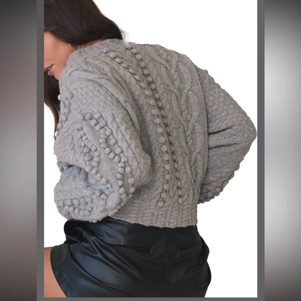 BTB Gray Floral Cable Knit Sweater - Picture 6 of 9